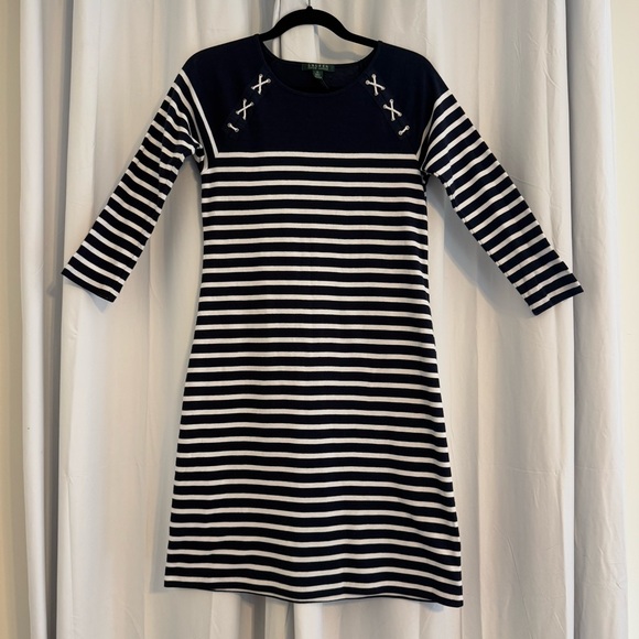 Ralph Lauren Nautical Blue/White Long Sleeve Striped Dress Womens Medium - Picture 1 of 7